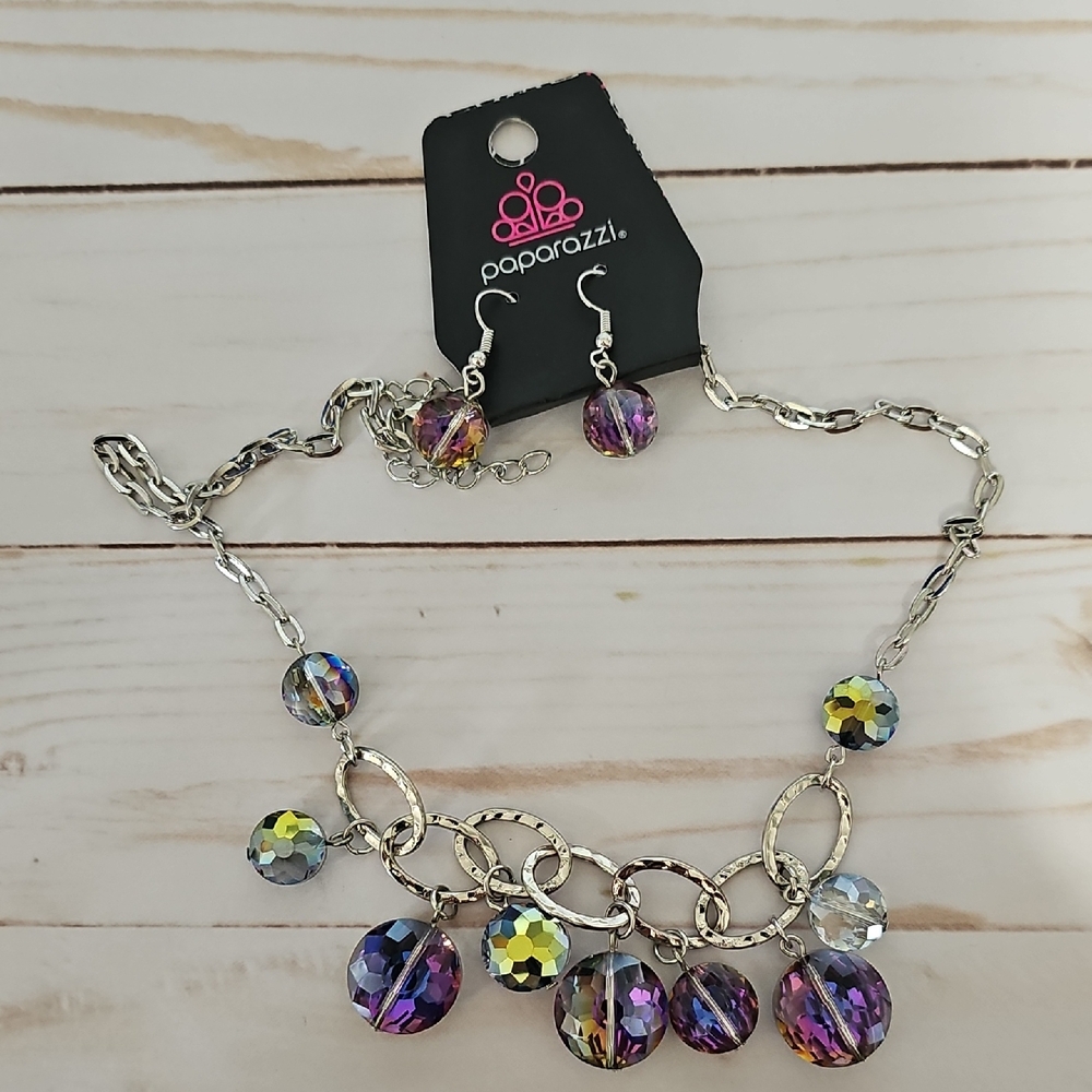 Paparazzi Silver Necklace with Purple and Blue Accents
